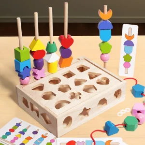 Montessori Wooden Toys Color Shape Matching Puzzle Game Box Colorful Beaded Color Cognition Educational Toys